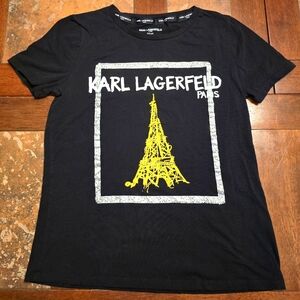 Like New Karl Lagerfield Paris Black T-Shirt with Rhinestones